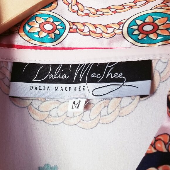 Dalia MacPhee Pink Lace Long Sleeve Printed Pleated Midi Dress M Vintage Luxe - Picture 7 of 16